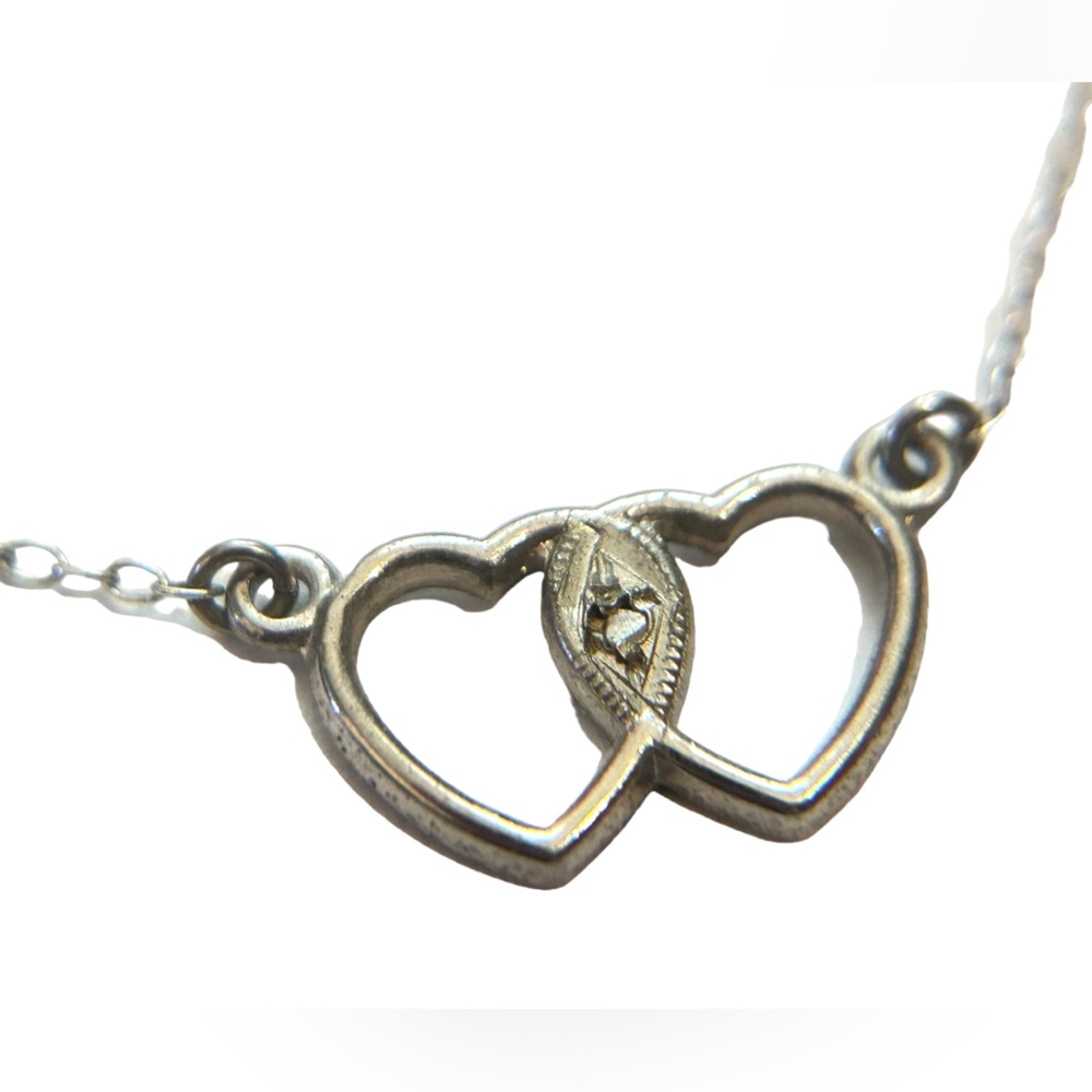 Vtg Signed TK Tru Kay 925 Sterling Silver Two Heart Love Necklace